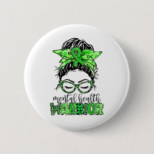 Health Warrior Messy Bun Woman Neurodiversity Emot 6 Cm Round Badge