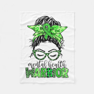 Health Warrior Messy Bun Woman Neurodiversity Emot Fleece Blanket