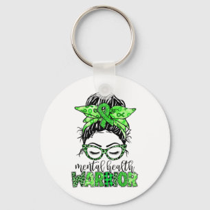 Health Warrior Messy Bun Woman Neurodiversity Emot Key Ring
