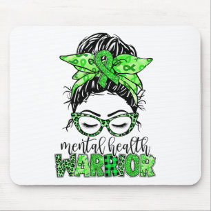 Health Warrior Messy Bun Woman Neurodiversity Emot Mouse Pad