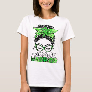 Health Warrior Messy Bun Woman Neurodiversity Emot T-Shirt