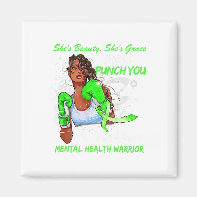 Health Warrior She'll Punch You Ribbon Black Woman Magnet (Front)