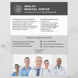 Healthcare Clinic Doctor Custom Logo Grey Flyer