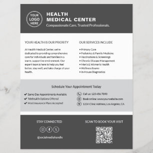 Healthcare Clinic Doctor Custom Logo QR Code Grey Flyer
