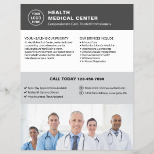 Healthcare Clinic Doctor Logo Photo QR Grey Flyer