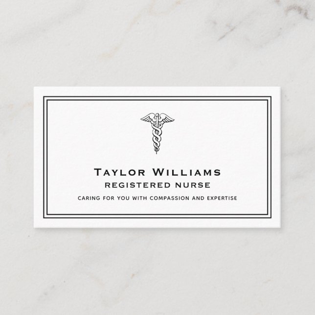 Healthcare CNA Nurse Doctor Cardiologist Caduceus Business Card (Front)