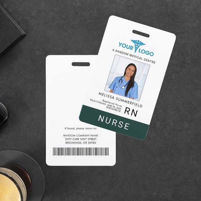Healthcare Company Logo Staff Employee Photo ID  Badge (Medical Centre Employee Photo and QR Code Green ID Badge)