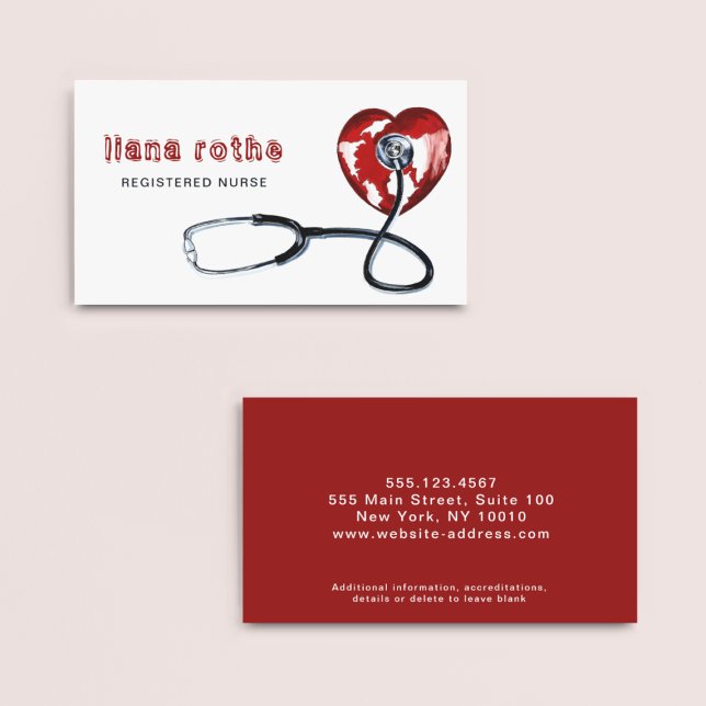 Healthcare Doctor Stethoscope Red Heart Business Card (Creator Uploaded)