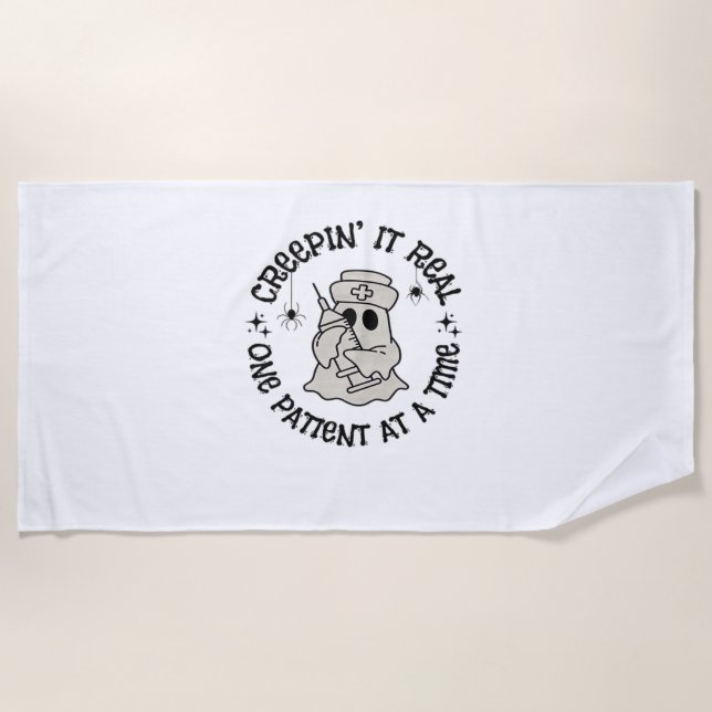 Healthcare Halloween, Creeping It Real One Patient Beach Towel (Front)
