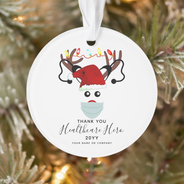 Healthcare Hero Christmas 2020 Reindeer in Mask Ornament (Tree)