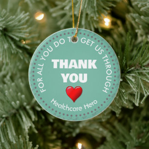 Healthcare Hero Customisable AQUA Thank You Ceramic Ornament