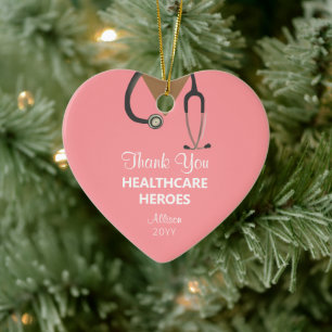 Healthcare Heroes Thank You Pink Personalised Ceramic Ornament