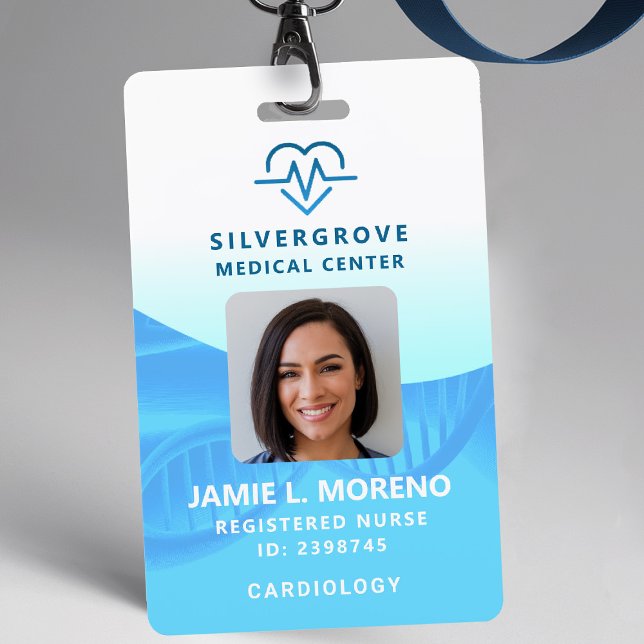 Healthcare Medical Heart Logo Aqua Photo Nurse ID ID Badge (nurse id badge custom hospital clinic medical office clinic center wellbeing blue aqua ekg logo)
