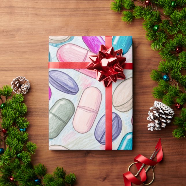 Healthcare & Pharmacy Pink Grey Purple Capsule  Wrapping Paper (Holiday Gift)
