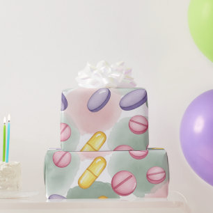 Healthcare & Pharmacy Pink Grey Purple Tablets Wrapping Paper