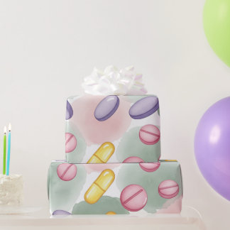 Healthcare & Pharmacy Pink Grey Purple Tablets Wrapping Paper
