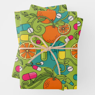Healthcare & Pharmacy Retro Orange Wrapping Paper Sheet