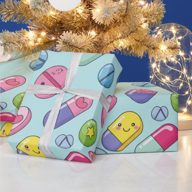 Healthcare & Pharmacy Smiling Capsule  Wrapping Paper (Holidays)