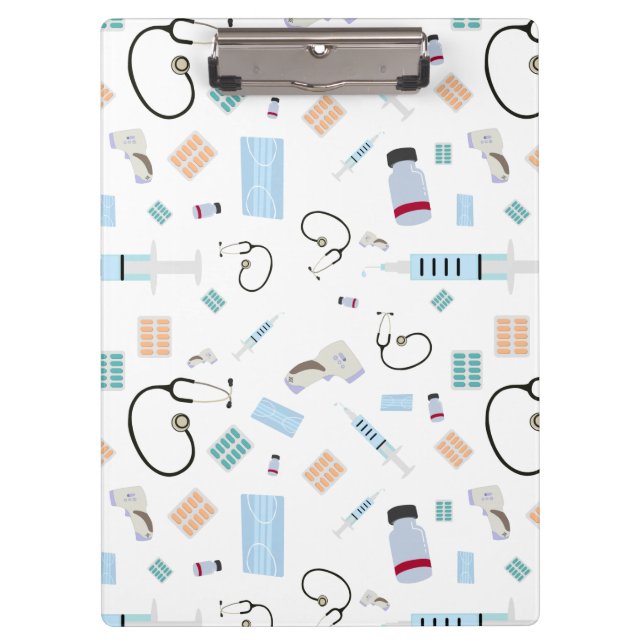 Healthcare Physician Medical Supplies Pattern Clipboard (Front)