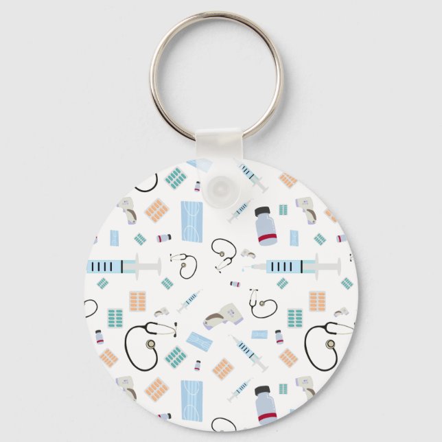 Healthcare Physician Medical Supplies Pattern Key Ring (Front)
