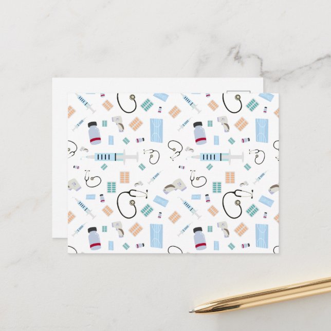 Healthcare Physician Medical Supplies Pattern Postcard (Front/Back In Situ)