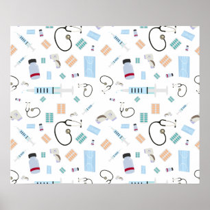 Healthcare Physician Medical Supplies Pattern Poster
