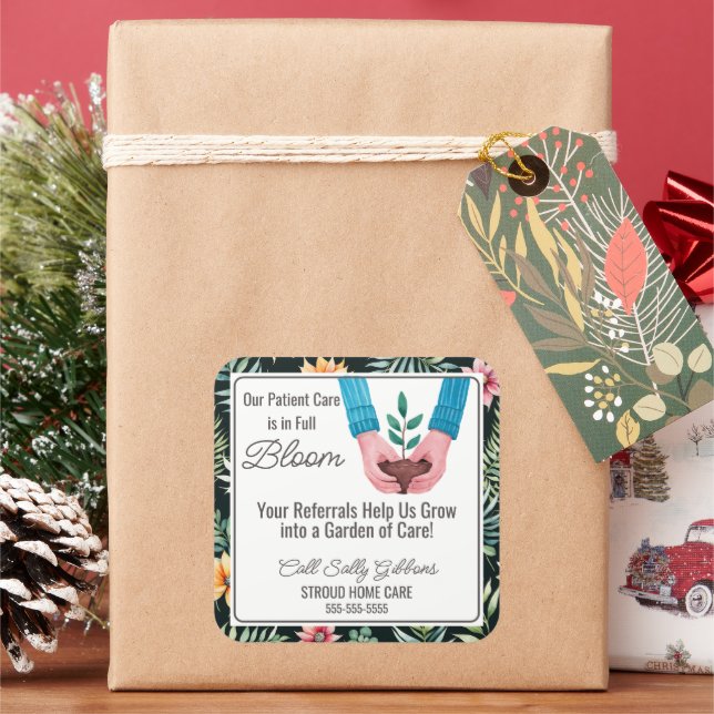 healthcare plant care in bloom carer referral  square sticker (Holiday)