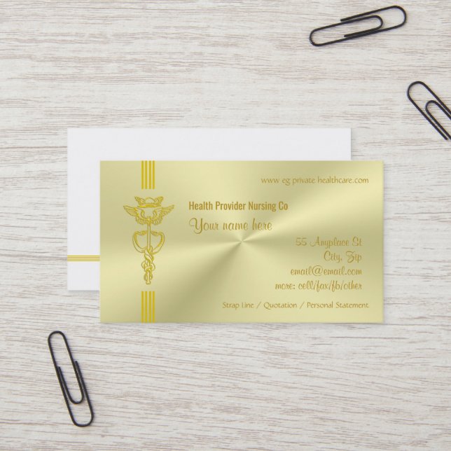 Healthcare provider with golden caduceus business card (Front/Back In Situ)