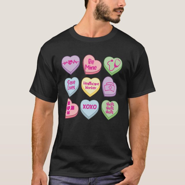 Healthcare Worker Conversation Hearts Valentine Da T-Shirt (Front)