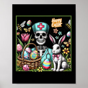 Healthcare Worker Easter Day Skeleton Cute Bunny E Poster