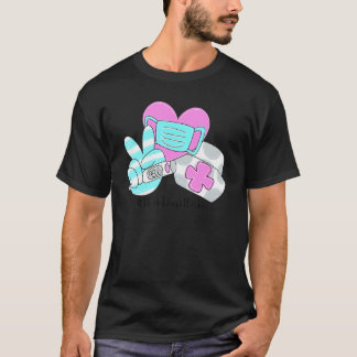 Healthcare Worker Peace Love Nursing Hippie Nurse T-Shirt