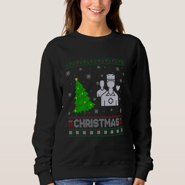 Healthcare Worker Xmas Tree Lighting Ugly Christma Sweatshirt (Front)