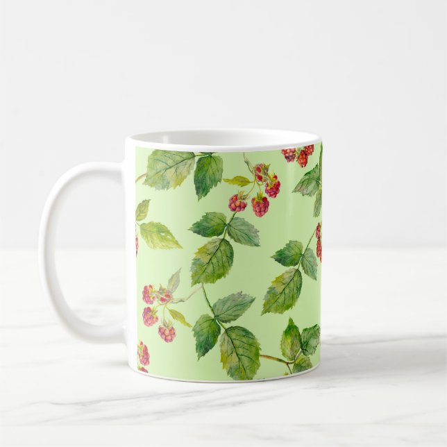 Healthy Berry: Raspberry Seamless Background. Coffee Mug (Left)