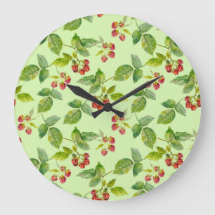 Healthy Berry: Raspberry Seamless Background. Large Clock