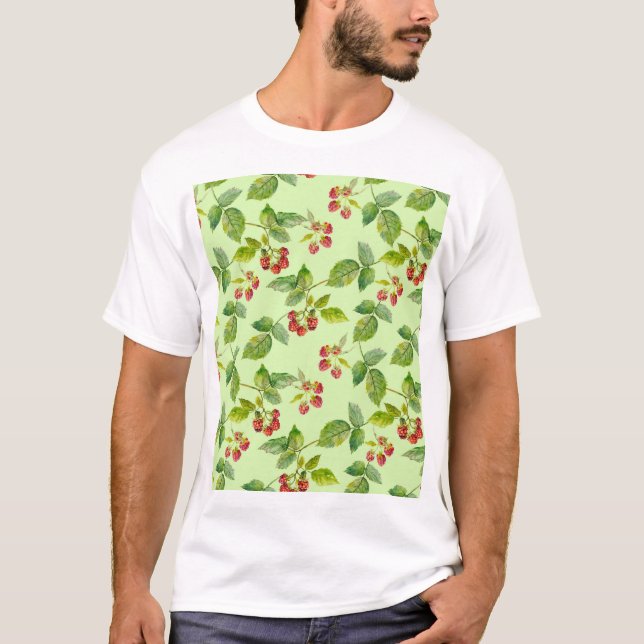 Healthy Berry: Raspberry Seamless Background. T-Shirt (Front)