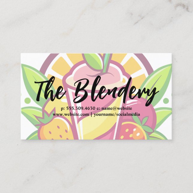 Healthy Blended Smoothie | Fruits Illustrations Business Card (Front)