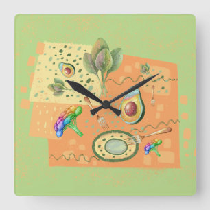 healthy food  illustration  square wall clock