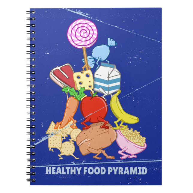 Healthy food pyramid funny cartoon illustration notebook (Front)