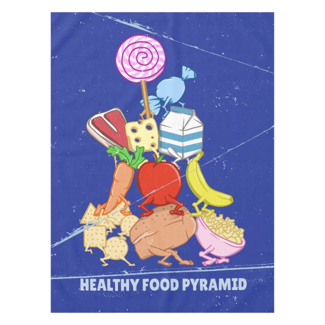 Healthy food pyramid funny cartoon illustration tablecloth (Front)