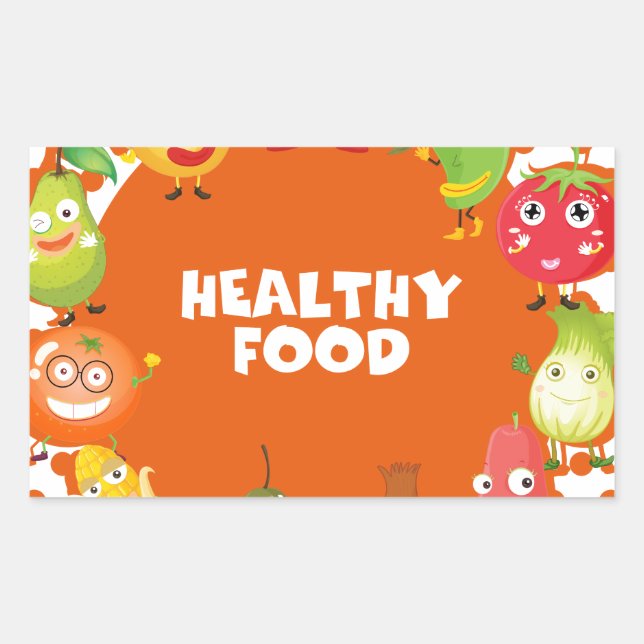 Healthy food theme with fruits and vegetables rectangular sticker (Front)