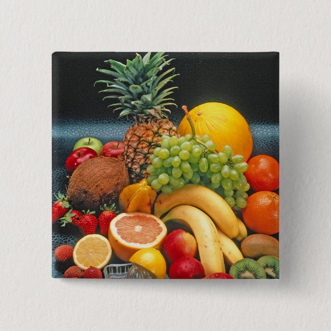 healthy fruit 15 cm square badge (Front)