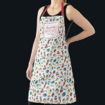 Healthy Fruit and Vegetables Pattern Modern Styled Apron<br><div class="desc">Do you know a health nut who loves to cook? This fun, colourful apron features a pattern of cherries, apples, strawberries, lemons, blueberries, carrots, leaves, and words like organic, natural, berry, raw, citrus, carrot, green, and fresh. Text templates are included for personalisation, which makes this apron a unique gift for...</div>