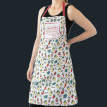 Healthy Fruit and Vegetables Pattern Modern Styled Apron<br><div class="desc">Do you know a health nut who loves to cook? This fun, colourful apron features a pattern of cherries, apples, strawberries, lemons, blueberries, carrots, leaves, and words like organic, natural, berry, raw, citrus, carrot, green, and fresh. Text templates are included for personalisation, which makes this apron a unique gift for...</div>