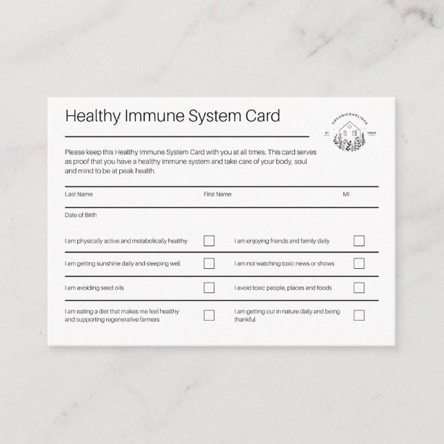 Healthy Immune System Card | Pack of 100 (Front)