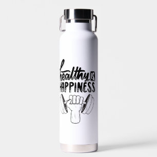 healthy is happiness gym motivation design water bottle