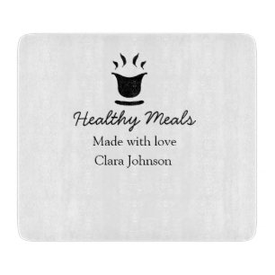Healthy meals with love add name restaurant place cutting board