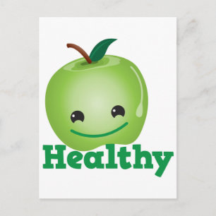 Healthy with green kawaii apple with a cute face postcard