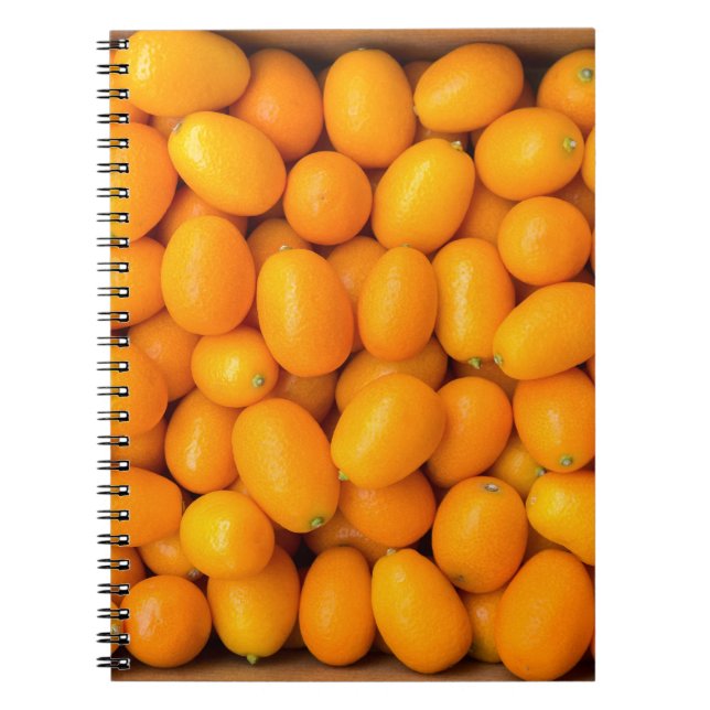 Heap of orange kumquats in cardboard box notebook (Front)
