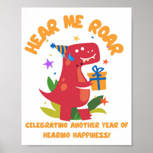 Hear me roar  Cochlear Implant  Hearing Birthday Poster