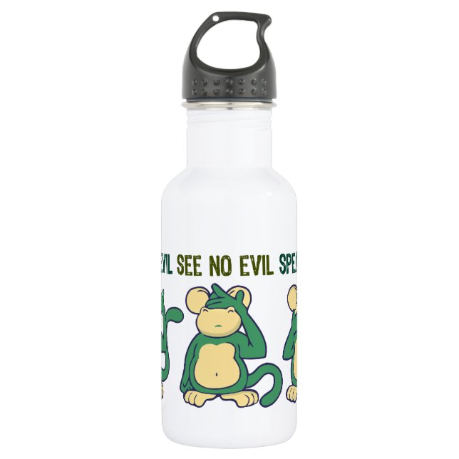 Hear No Evil Monkeys Greens 532 Ml Water Bottle (Front)